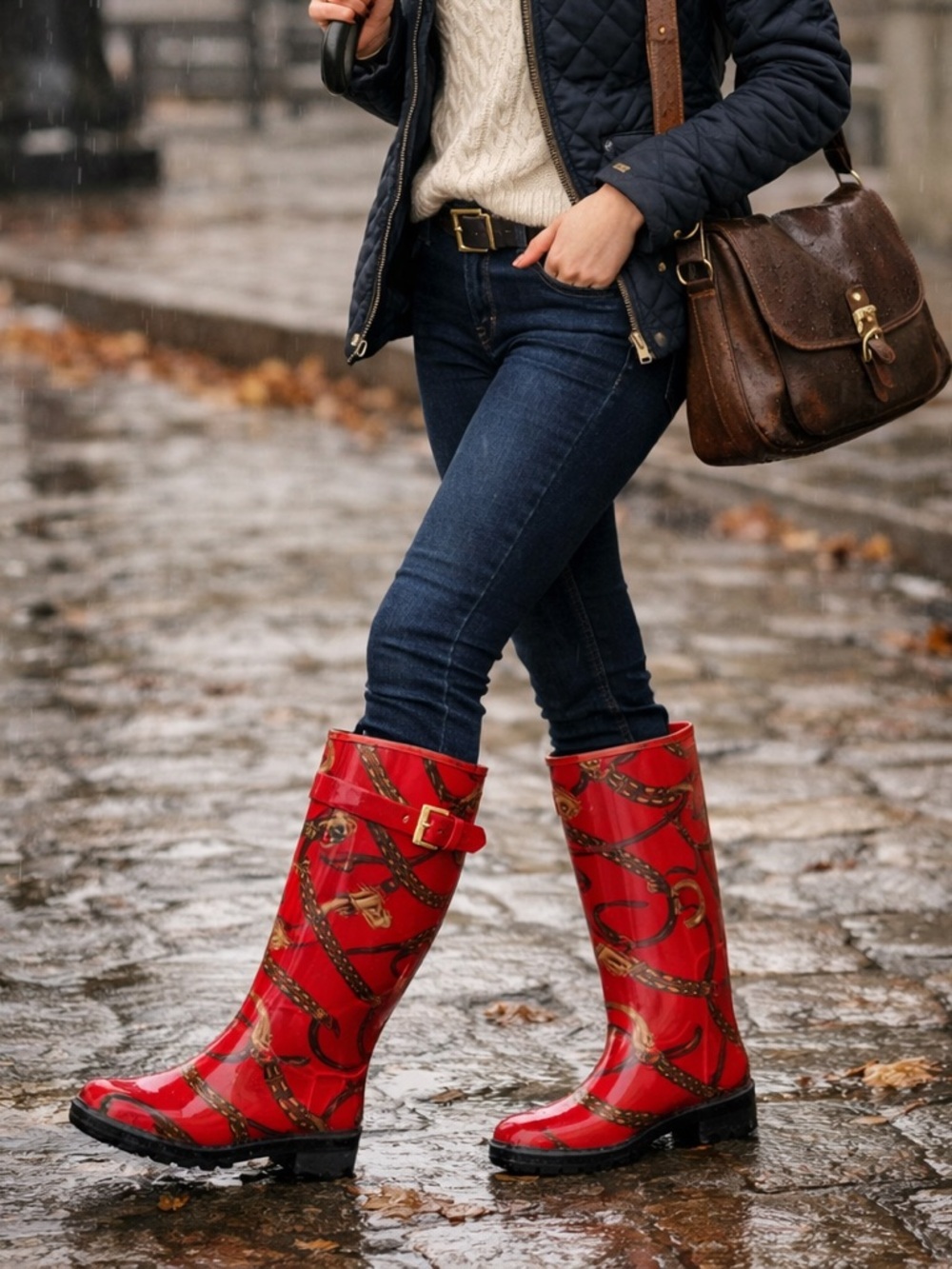 Lauren Ralph Lauren Rossalyn II Red Chain Print Rain Boots | Equestrian Style